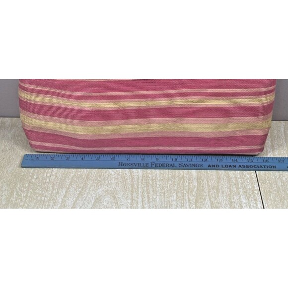 Anne Klein 2 Medium Pink & Yellow Striped Canvas Grab Handbag with Brown Trim - Picture 13 of 16